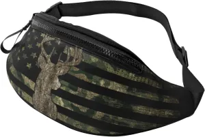 Camo Camouflage American Flag Hunting Deer Fashion Casual Fanny Pack Waist Bag Men Women Adjustable Belt Waist Bag For Travel Hiking Cycling Running Festival Carnival
