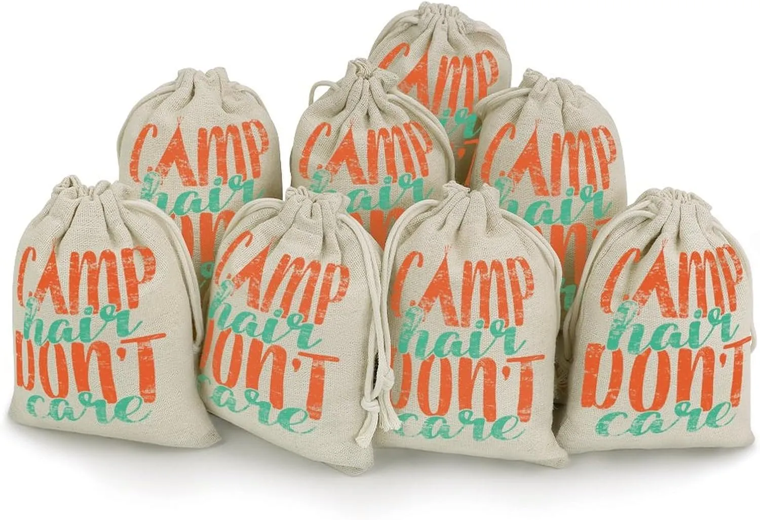 Camp Hair Don't Care Cute Tag Drawstring Gift Bags 8 Sets Pockets DIY Jewelry Storage Pouches Wedding Party, style