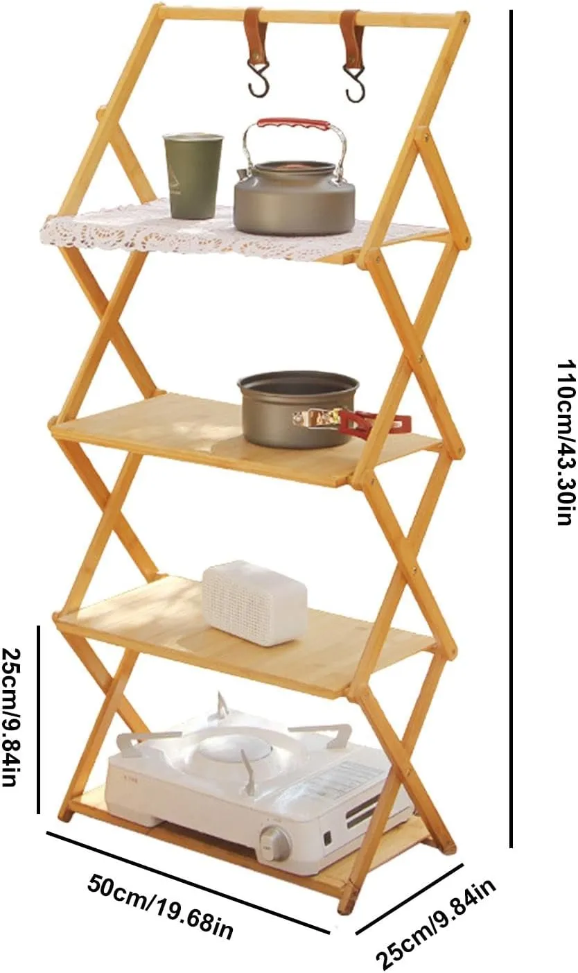 Camping Wooden Shelf, Foldable Multi Tier Camping Shelves, Portable Grill Cooking Table Rack for Indoor and Outdoor Camping Hiking, Travel