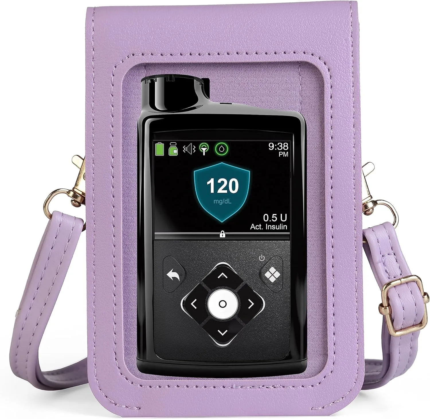 Carry pouch with a transparent window and pocket for Medtronic Minimed Insulin Pump 630G/ 640G/ 670G/770G/780G (All Models) (PURPLE)