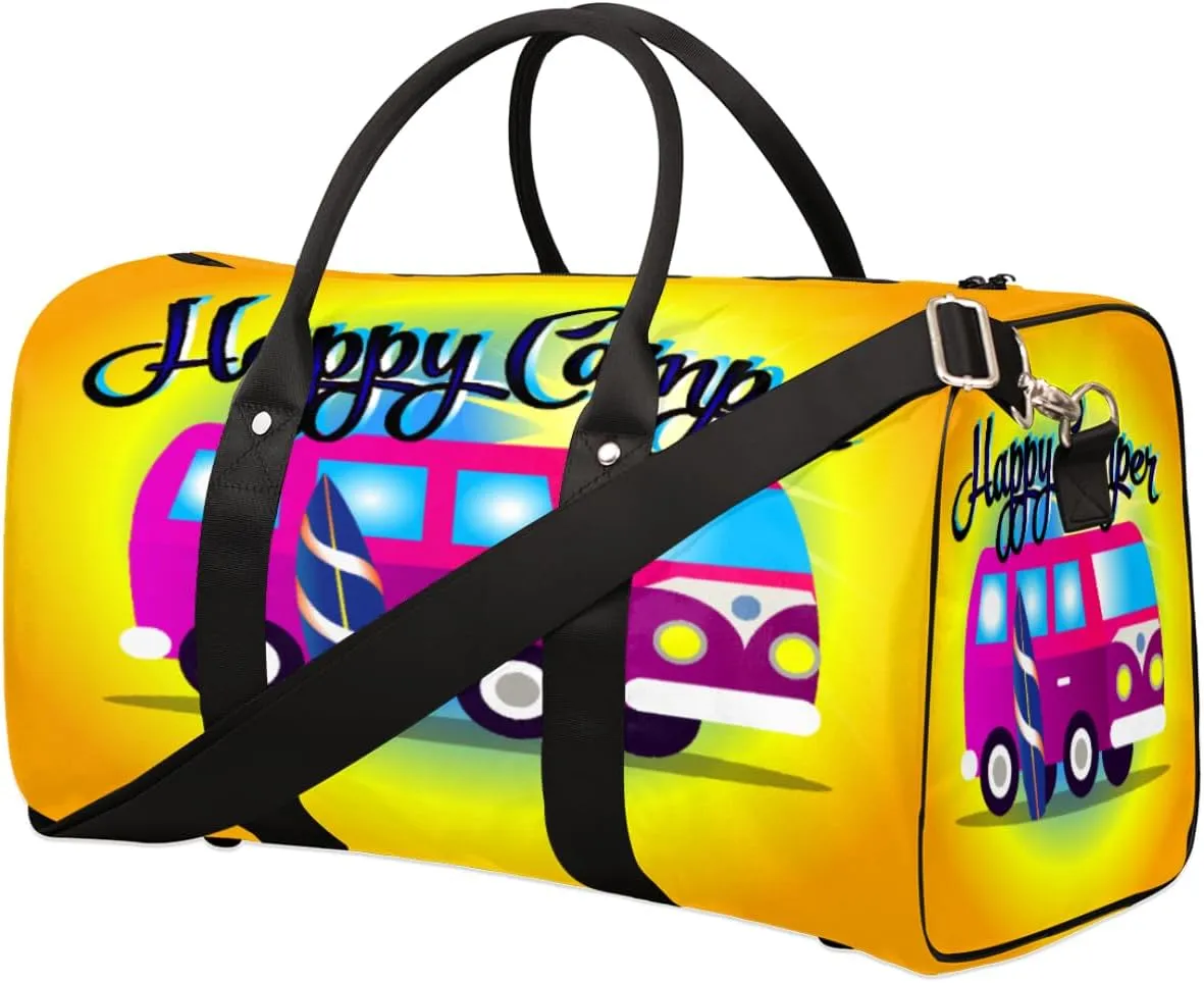 Cartoon Camper Bus Travel Duffle Bag for Men Women Recreational Car Overnight Weekender Bag Foldable Travel Duffel Bag Large Sports Gym Bag Waterproof Luggage Tote Bag Tear Resistant
