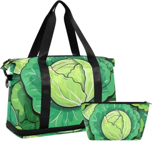 Cartoon Cute Green Cabbage Duffel Bags Travel Overnight Carry on Bag with Adjustable Strap for Hiking Waterproof