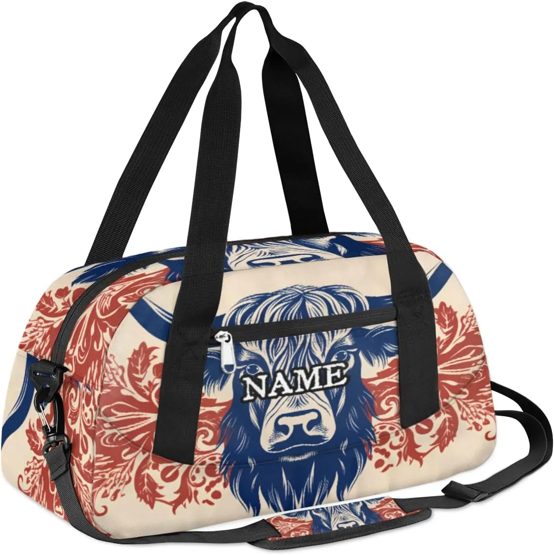 Cattle Head Printing Personalized Kids Duffel Bag Custom Gym Sports Duffle Bag Teen Travel Gymnastic Weekender Overnighter Bag Carry on Toe Bag for Boys & Girls
