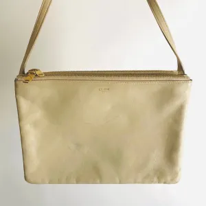 Celine Taupe Beige GHW Large Trio Logo Lambskin Leather Shoulder Sling Bag / Pouch Clutch Case