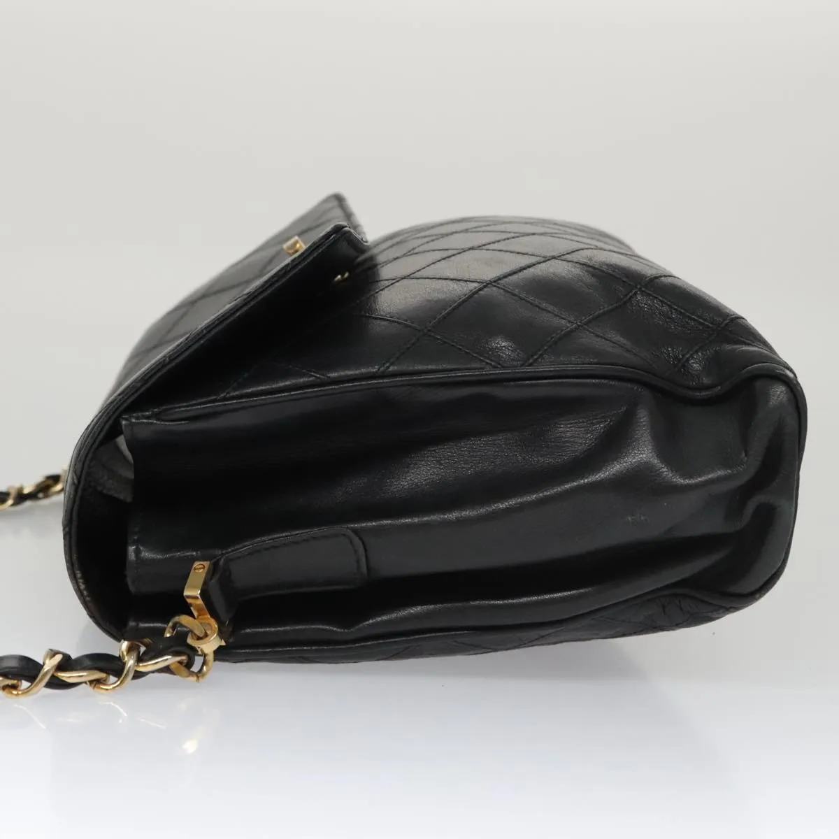 CHANEL Bicolore Chain Matelasse Shoulder Bag Lamb Skin Black Gold CC 103228
