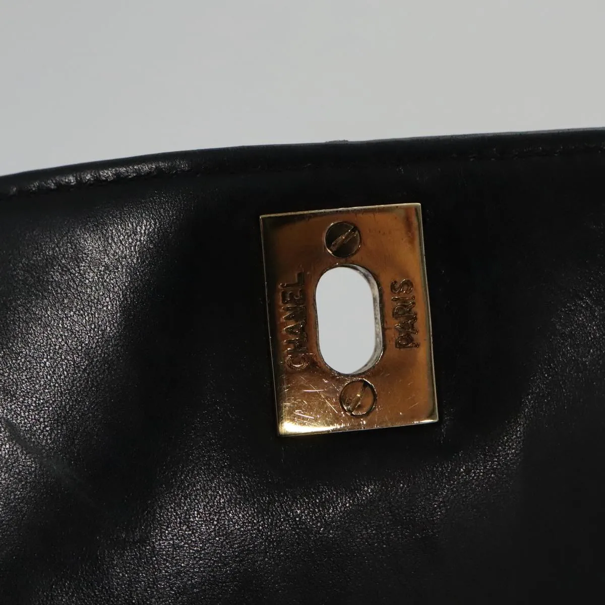 CHANEL Bicolore Chain Matelasse Shoulder Bag Lamb Skin Black Gold CC 103228