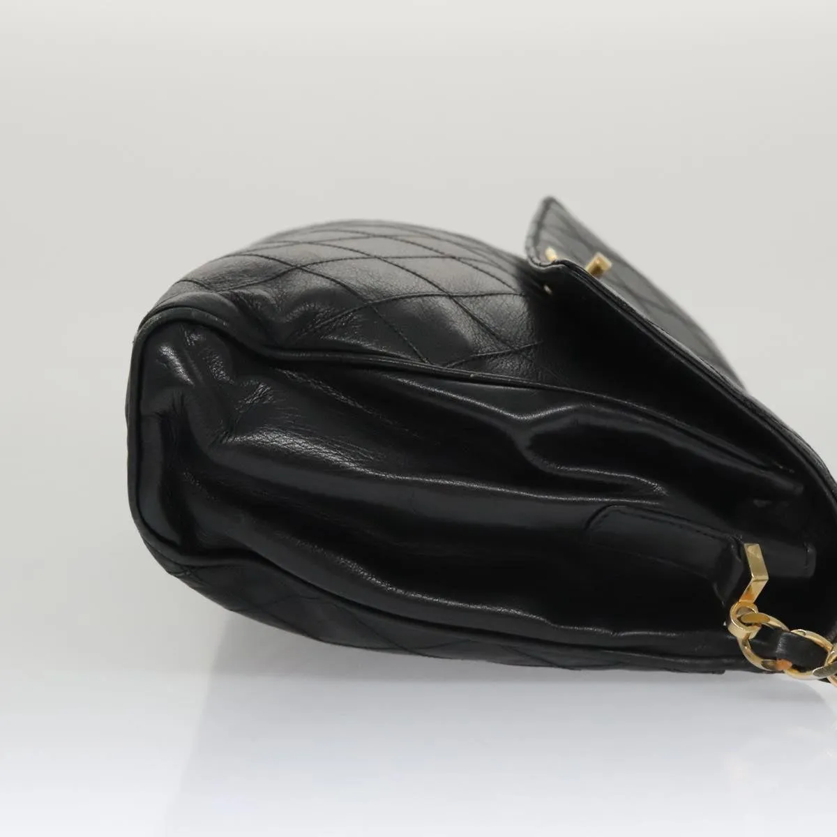 CHANEL Bicolore Chain Matelasse Shoulder Bag Lamb Skin Black Gold CC 103228