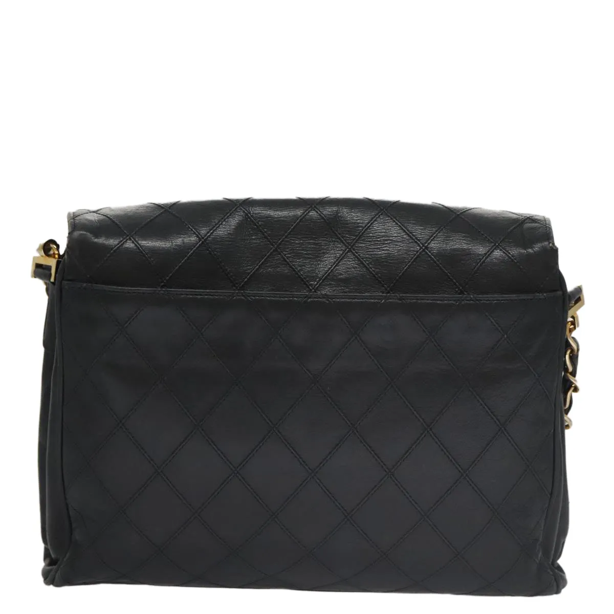 CHANEL Bicolore Chain Matelasse Shoulder Bag Lamb Skin Black Gold CC 103228