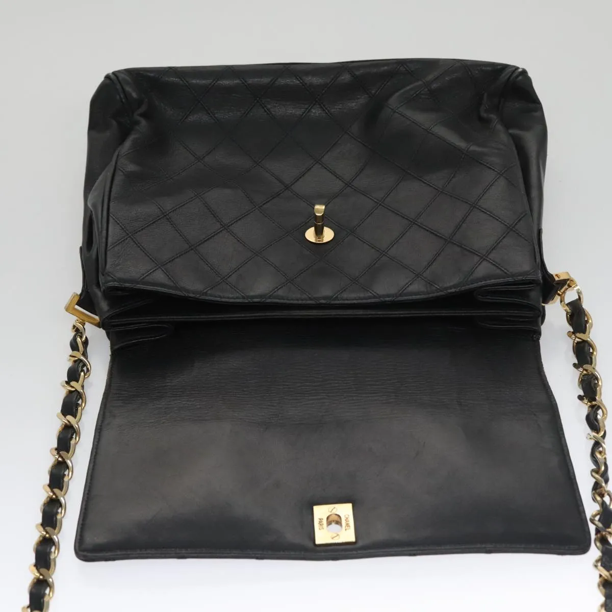 CHANEL Bicolore Chain Matelasse Shoulder Bag Lamb Skin Black Gold CC 103228