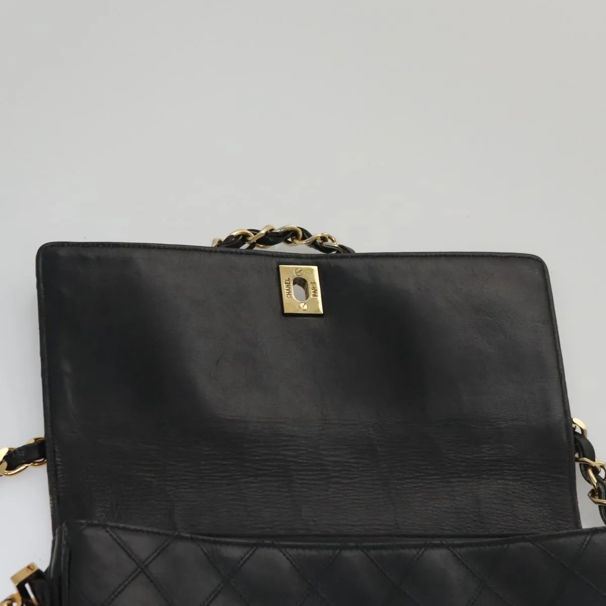 CHANEL Bicolore Chain Matelasse Shoulder Bag Lamb Skin Black Gold CC 103228