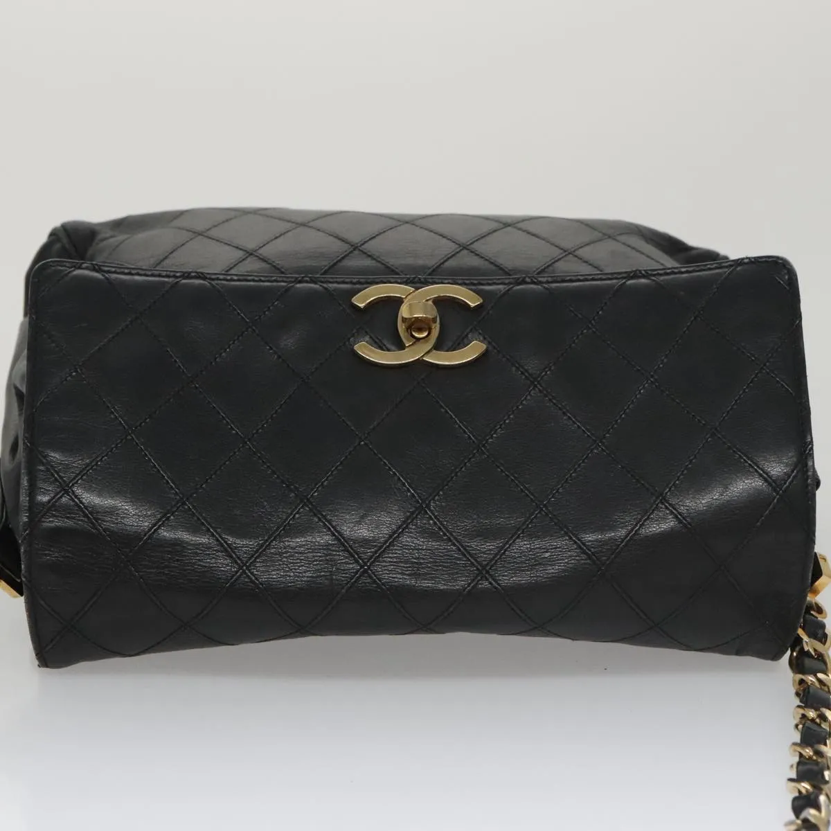 CHANEL Bicolore Chain Matelasse Shoulder Bag Lamb Skin Black Gold CC 103228