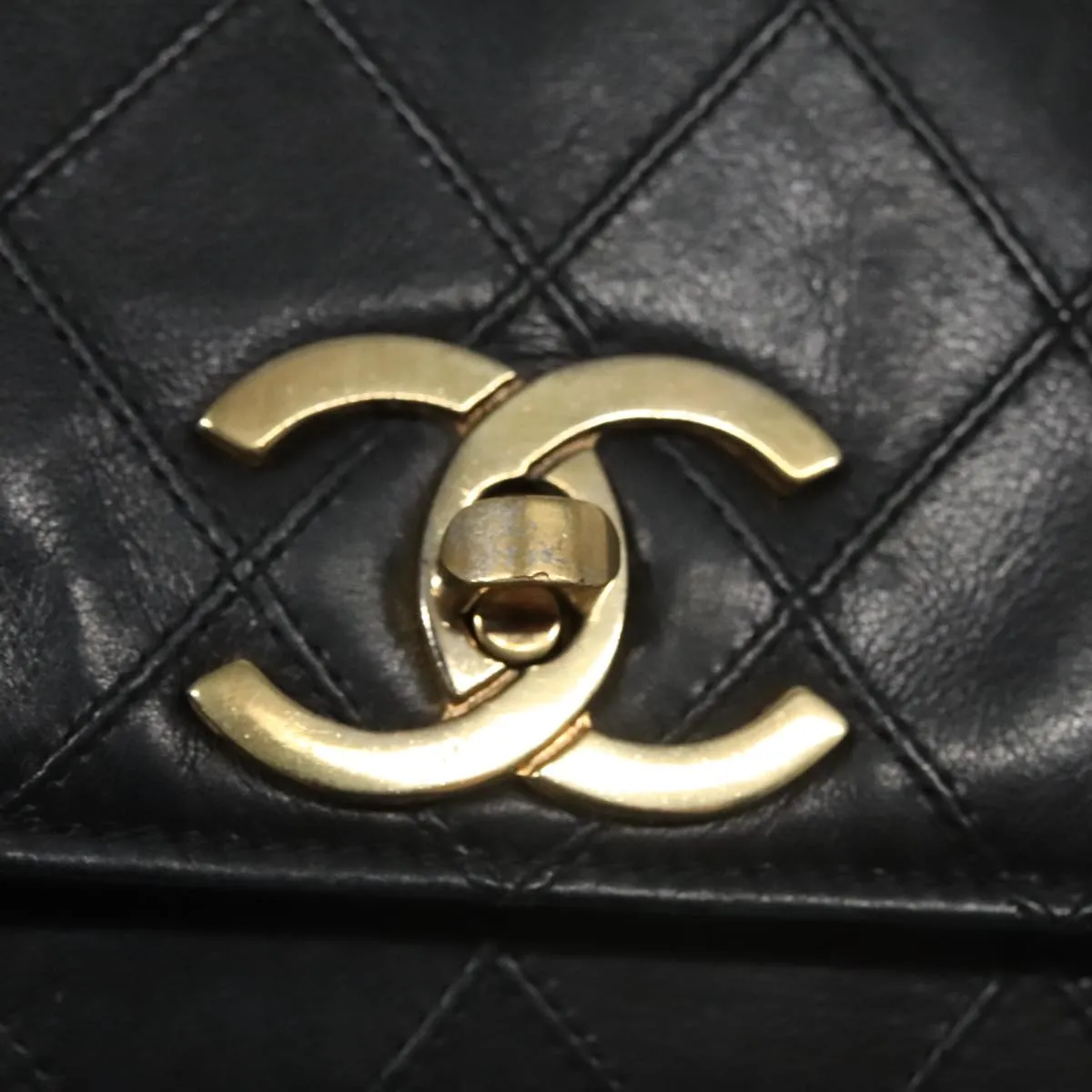 CHANEL Bicolore Chain Matelasse Shoulder Bag Lamb Skin Black Gold CC 103228