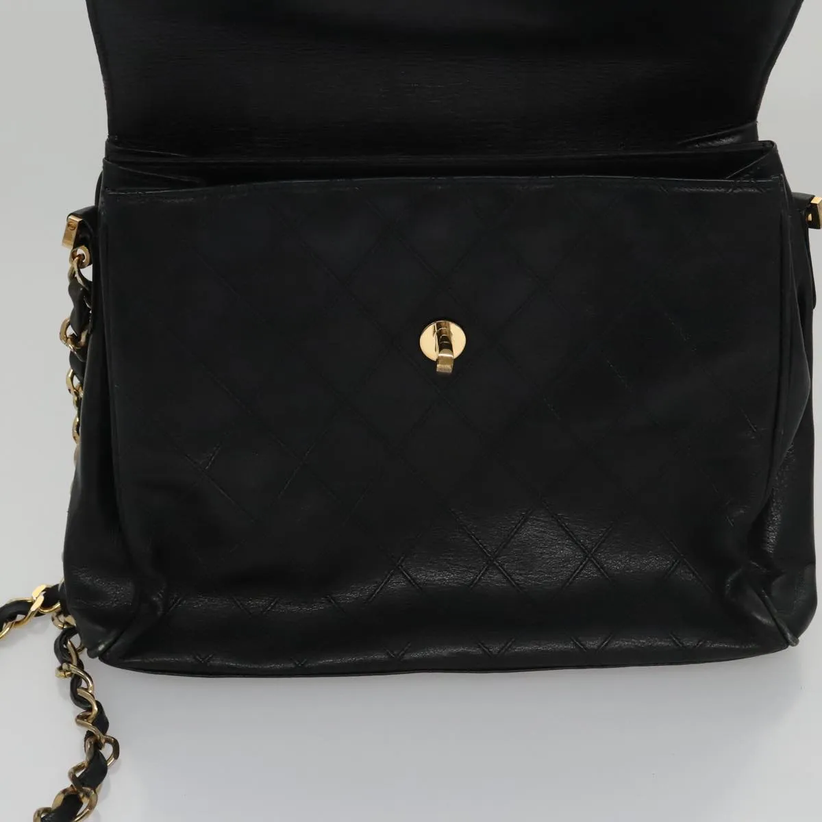 CHANEL Bicolore Chain Matelasse Shoulder Bag Lamb Skin Black Gold CC 103228