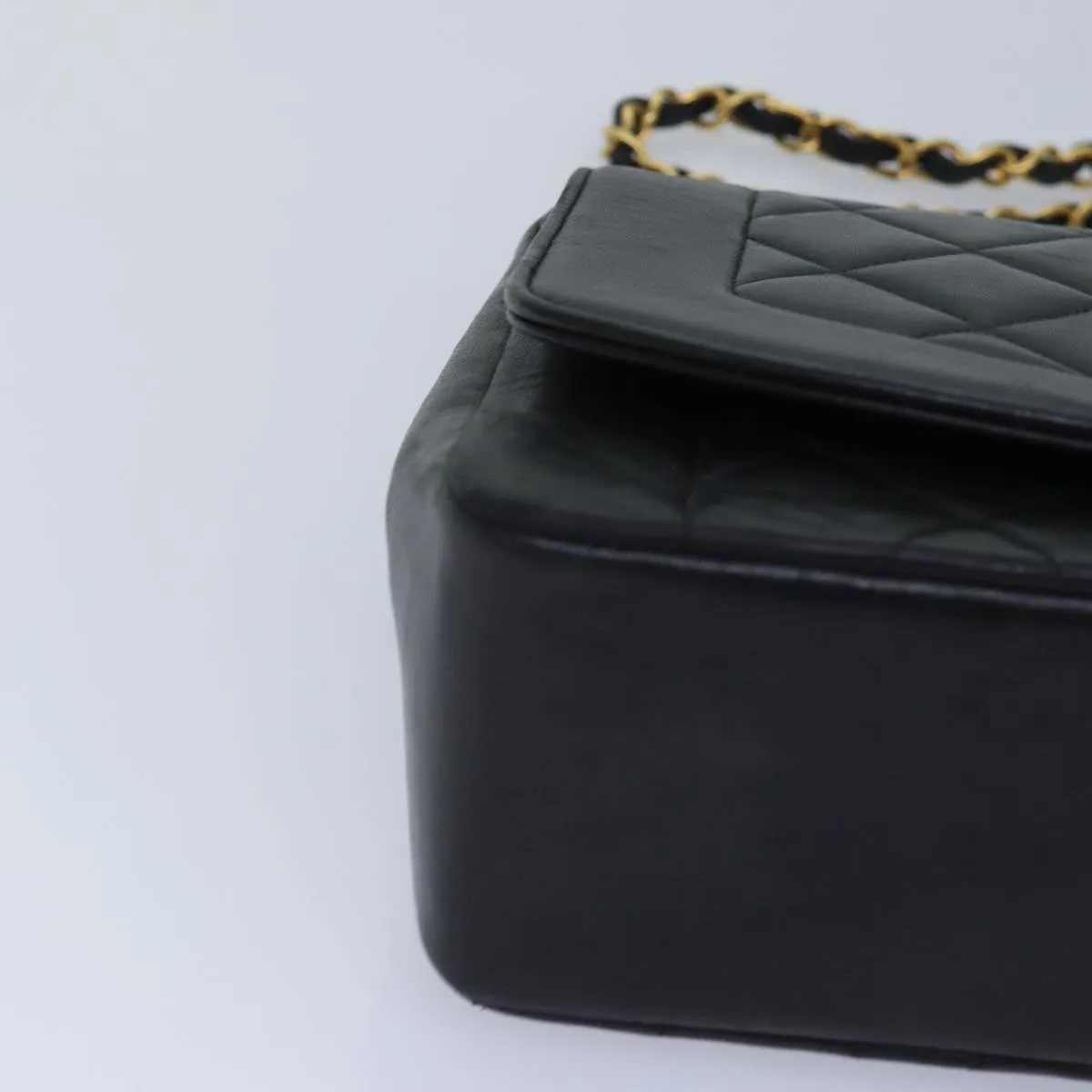 CHANEL Diana Matelasse Chain Shoulder Bag Lamb Skin Black CC 87740A