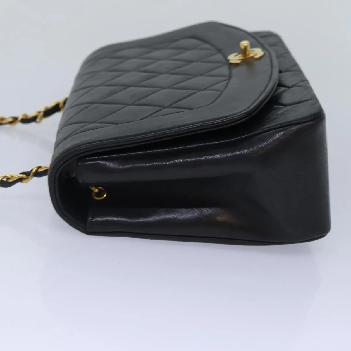 CHANEL Diana Matelasse Chain Shoulder Bag Lamb Skin Black CC 87740A