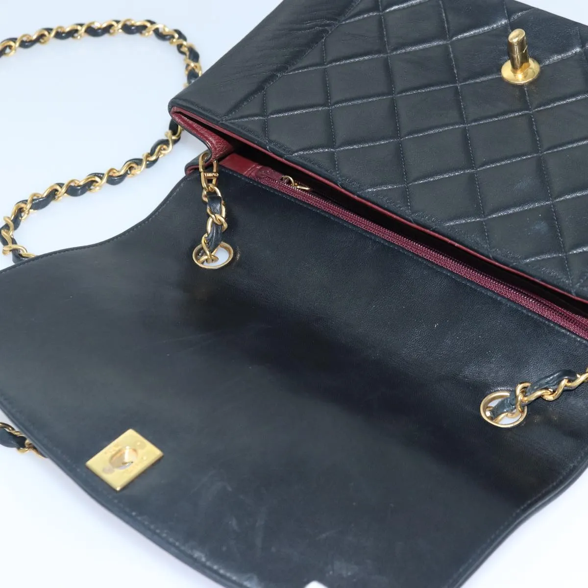 CHANEL Diana Matelasse Chain Shoulder Bag Lamb Skin Black CC 87740A