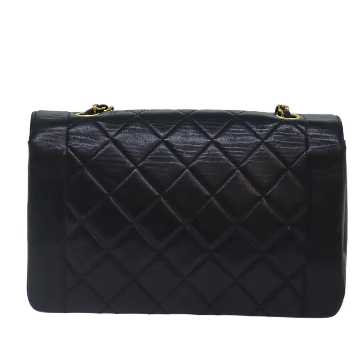 CHANEL Diana Matelasse Chain Shoulder Bag Lamb Skin Black CC 87740A