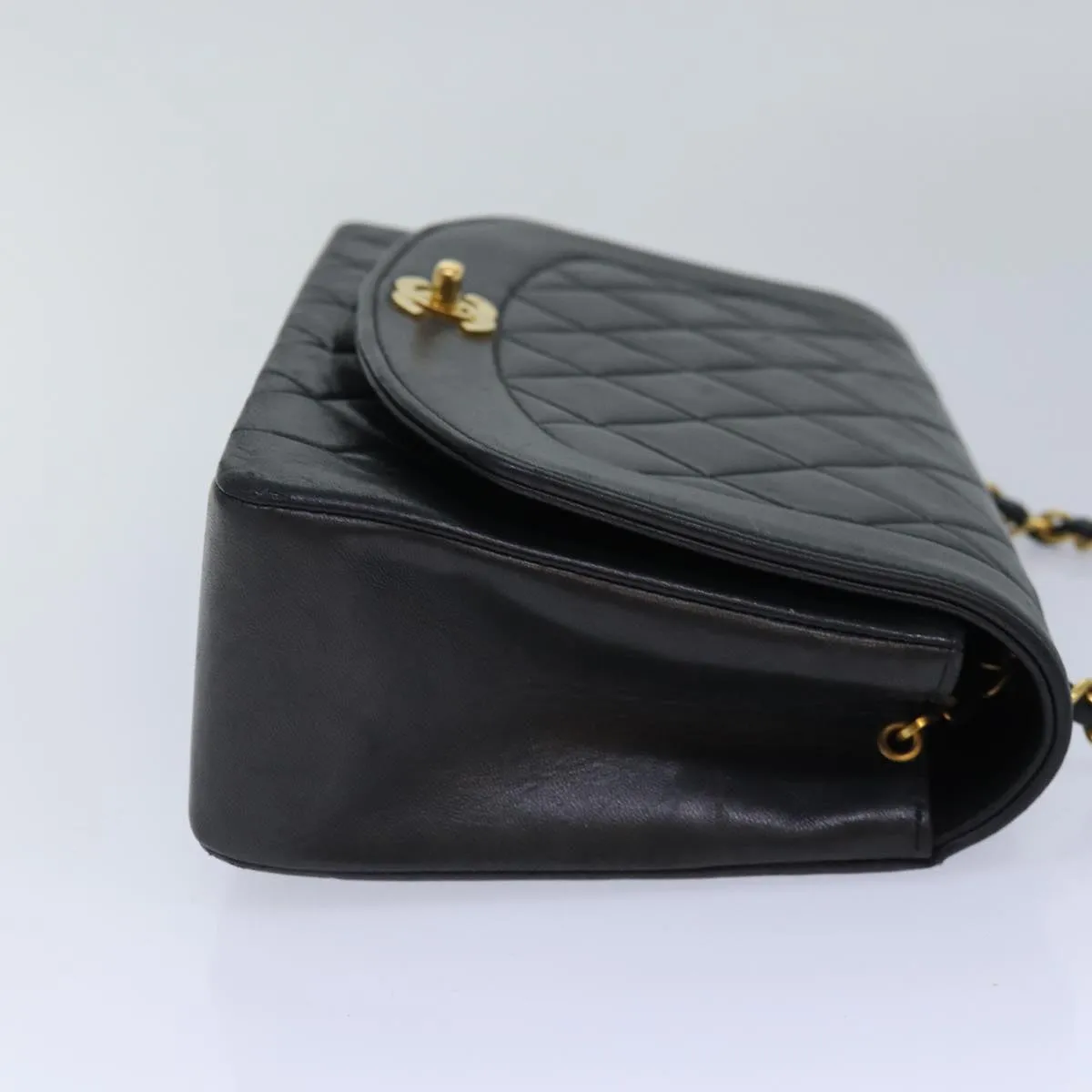 CHANEL Diana Matelasse Chain Shoulder Bag Lamb Skin Black CC 87740A