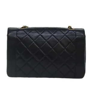 CHANEL Diana Matelasse Chain Shoulder Bag Lamb Skin Black CC 87740A