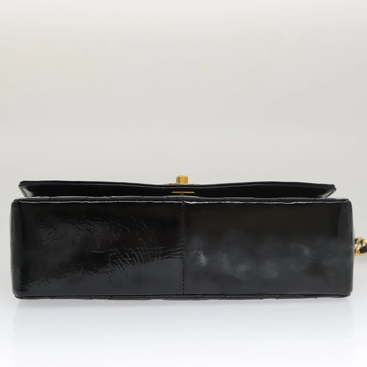 CHANEL Matelasse 25 Chain Diana Shoulder Bag Patent Black Gold CC 99928