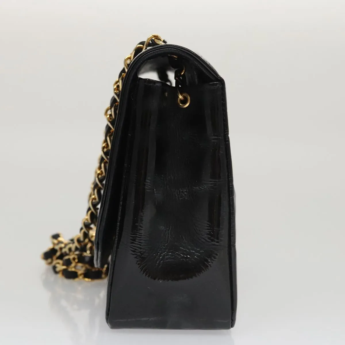 CHANEL Matelasse 25 Chain Diana Shoulder Bag Patent Black Gold CC 99928