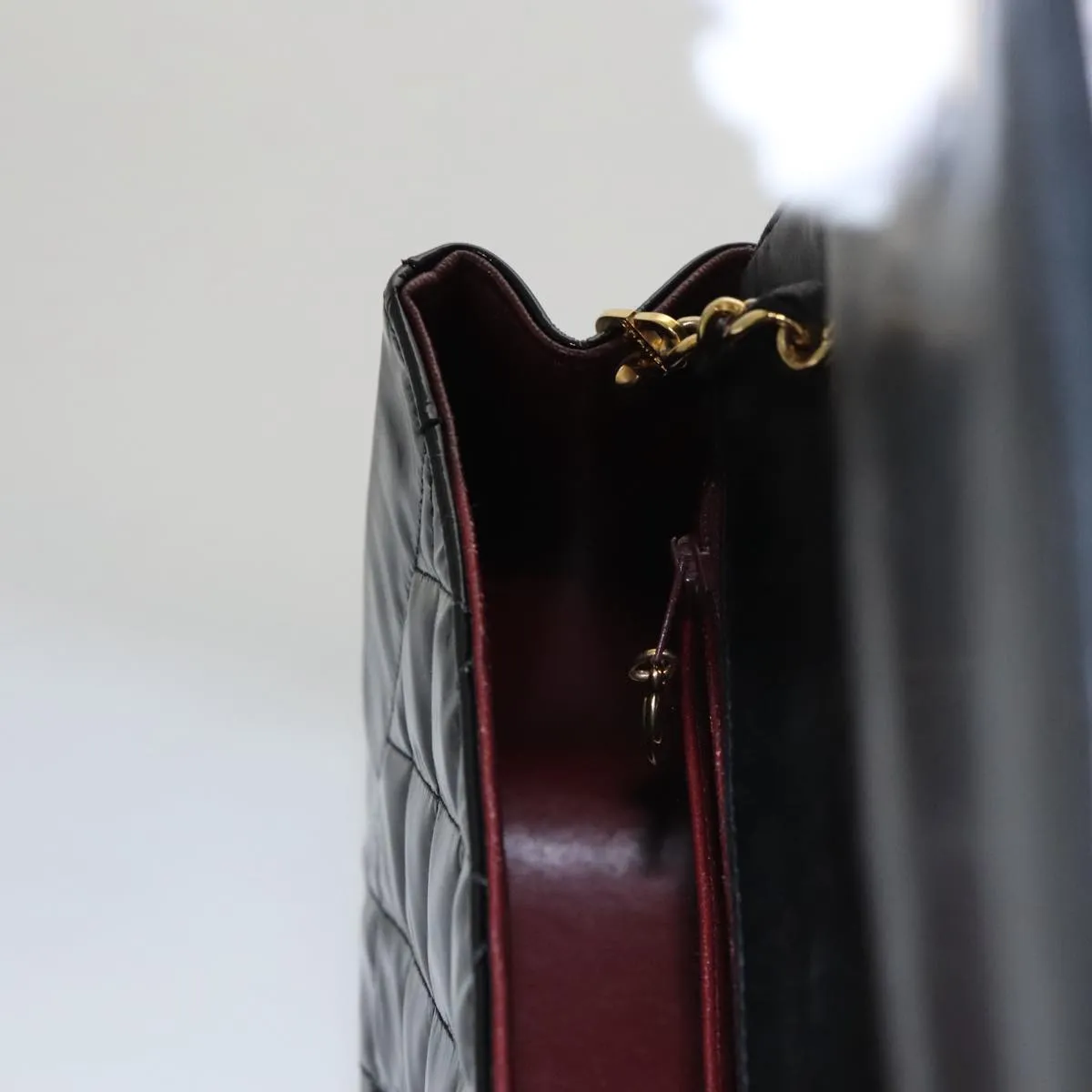 CHANEL Matelasse 25 Chain Diana Shoulder Bag Patent Black Gold CC 99928