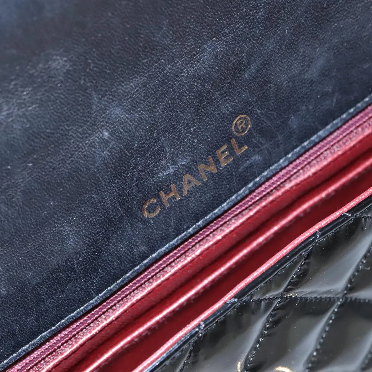 CHANEL Matelasse 25 Chain Diana Shoulder Bag Patent Black Gold CC 99928