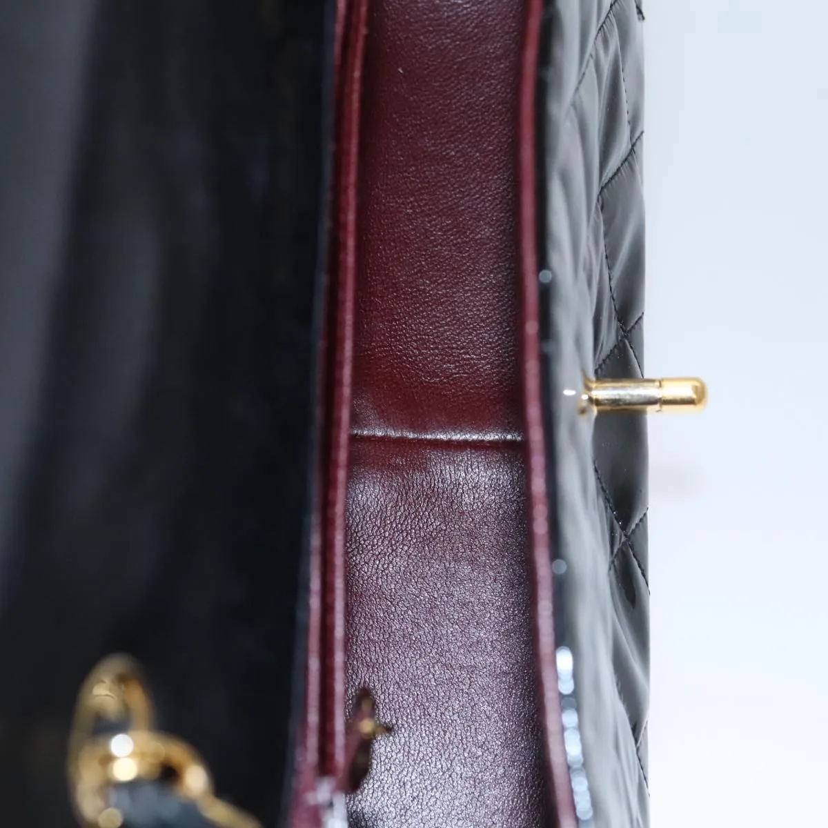 CHANEL Matelasse 25 Chain Diana Shoulder Bag Patent Black Gold CC 99928