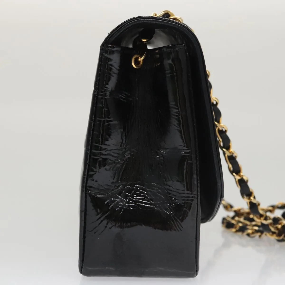 CHANEL Matelasse 25 Chain Diana Shoulder Bag Patent Black Gold CC 99928