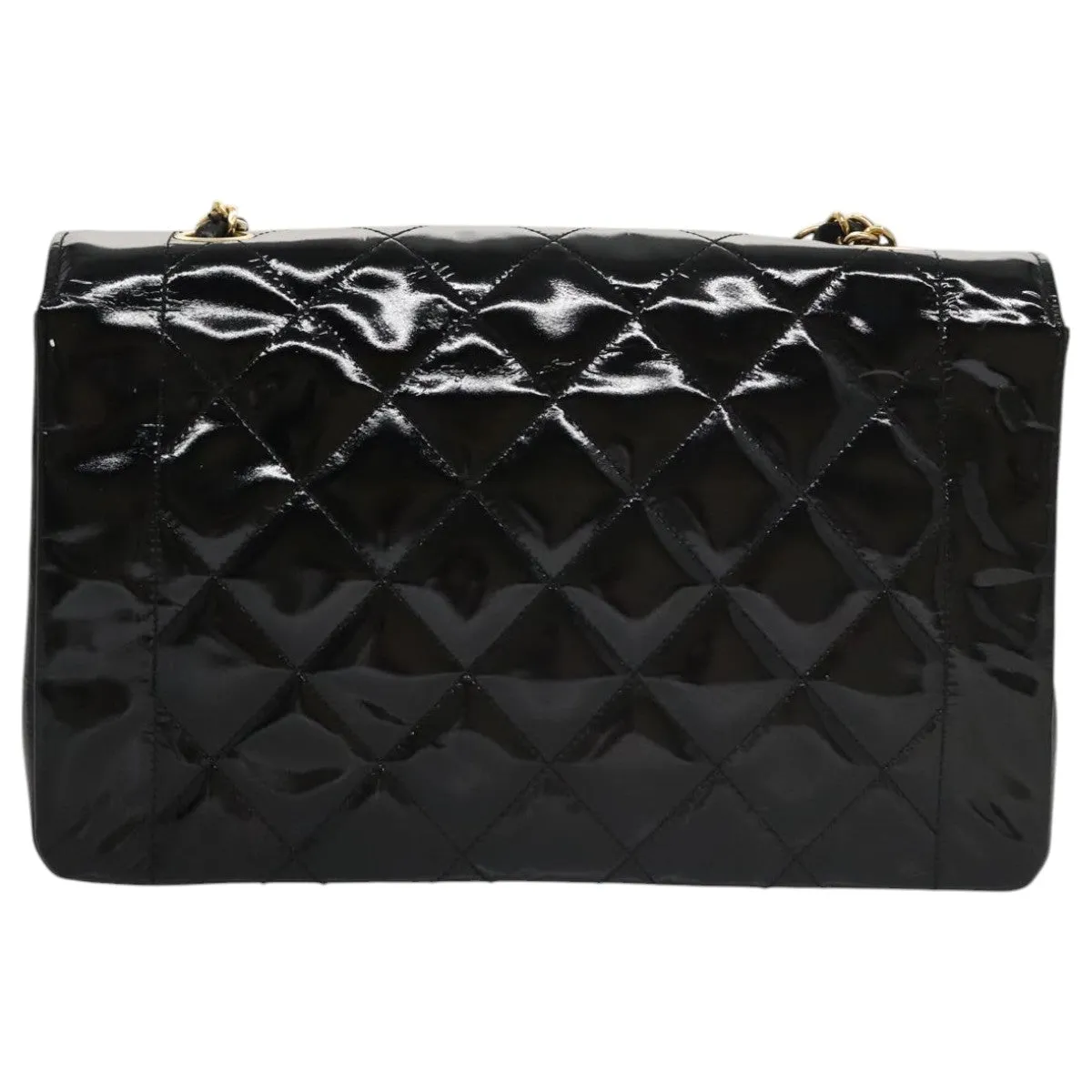 CHANEL Matelasse 25 Chain Diana Shoulder Bag Patent Black Gold CC 99928