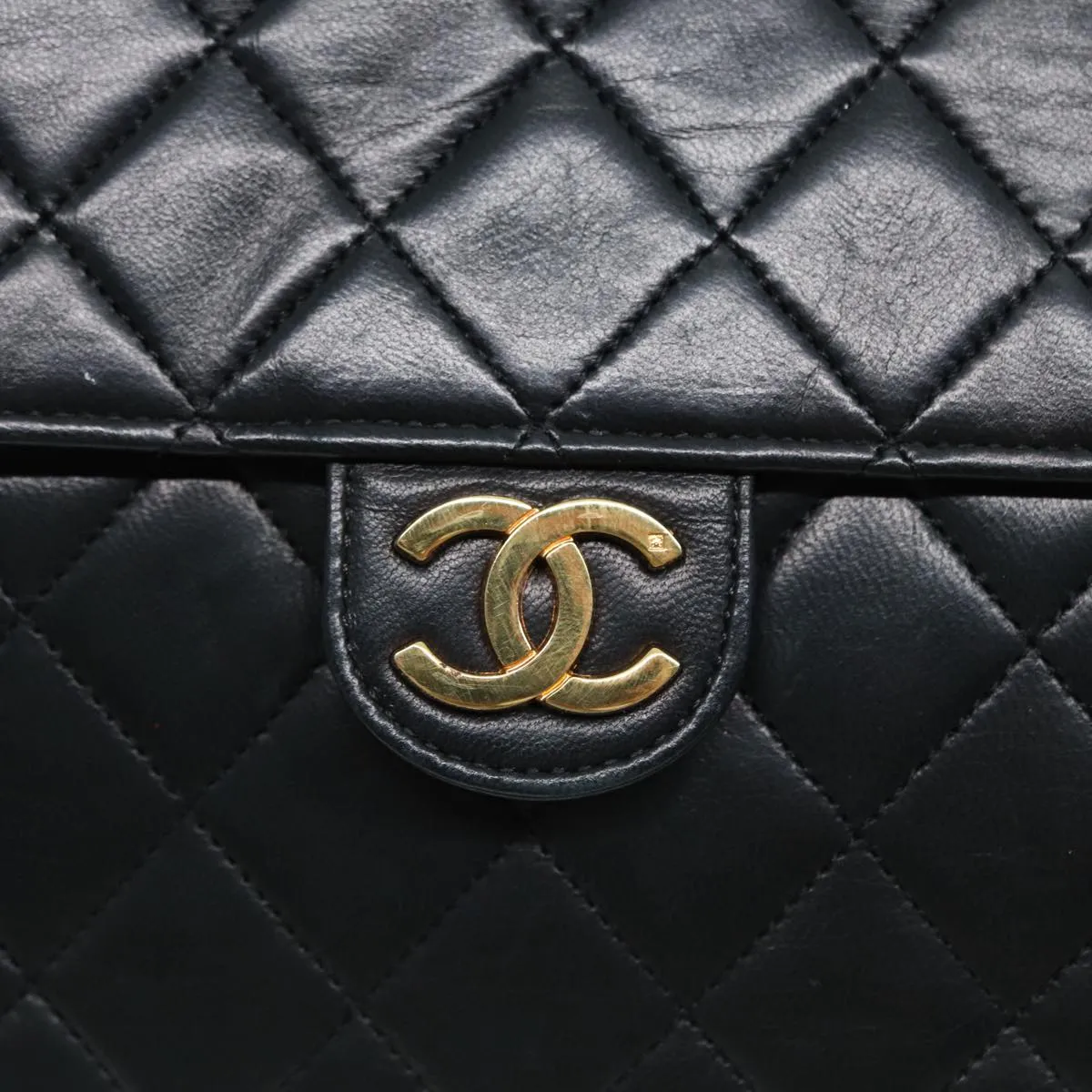 CHANEL Matelasse Chain Shoulder Bag Lamb Skin Black Gold CC bs16822