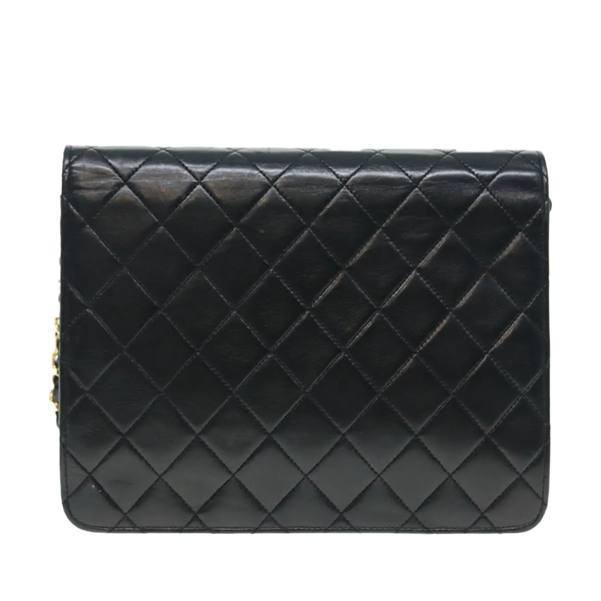 CHANEL Matelasse Chain Shoulder Bag Lamb Skin Black Gold CC bs16822