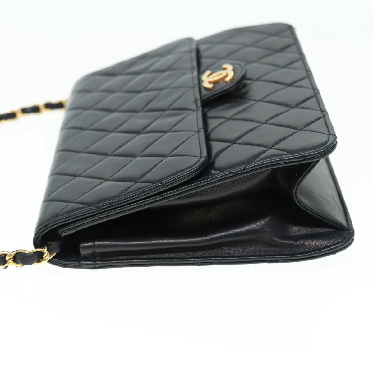 CHANEL Matelasse Chain Shoulder Bag Lamb Skin Black Gold CC bs16822