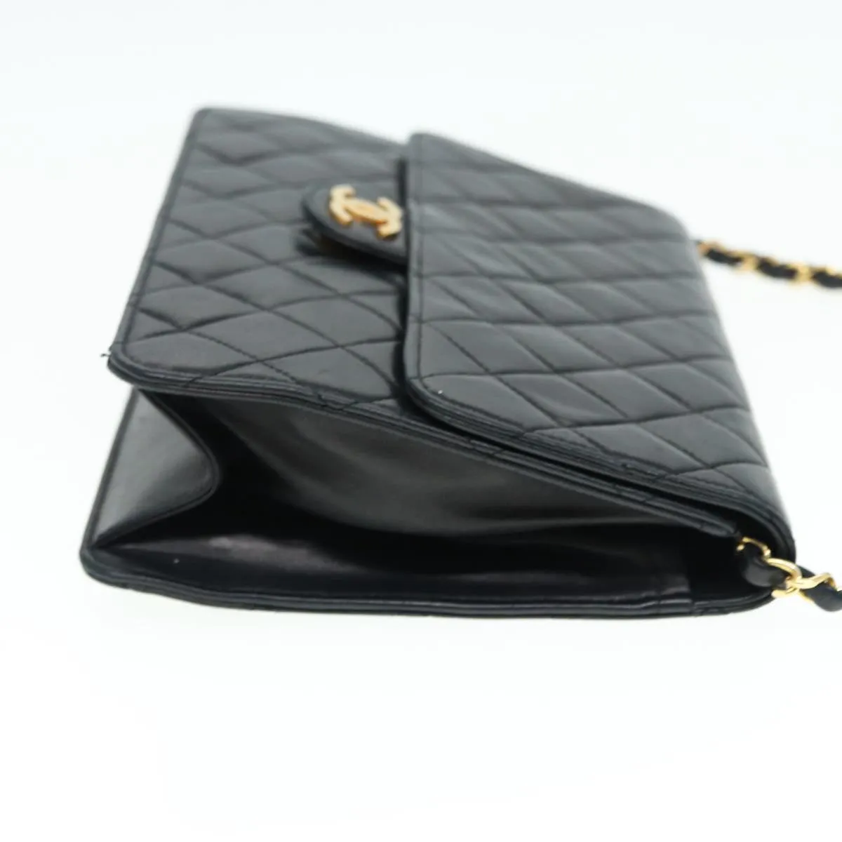 CHANEL Matelasse Chain Shoulder Bag Lamb Skin Black Gold CC bs16822