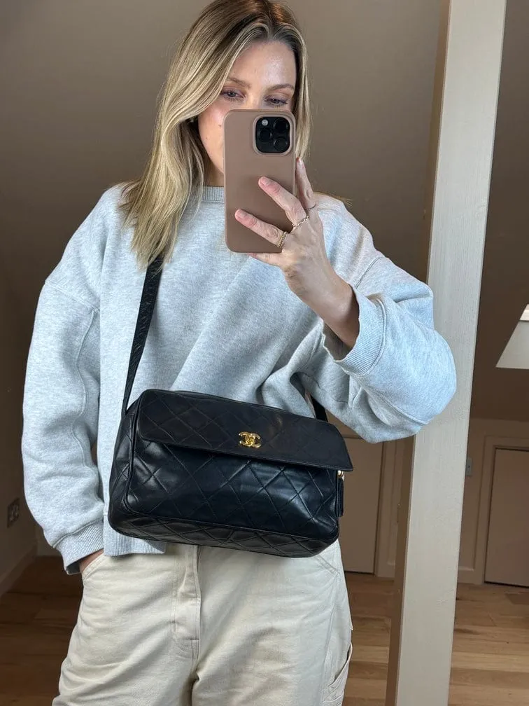 Chanel Quilted Black Camera Crossbody Bag