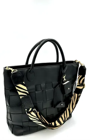Charlotte Woven Leather Tote - Black