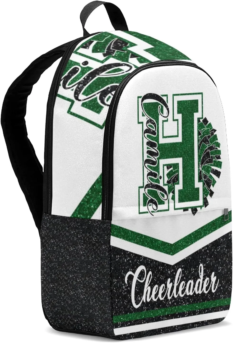 Cheerleader Green Black Personalized Backpack for Teen Boys Girls,Custom Travel Backpack Bookbag Casual Bag Name Gift 11.8"(L) x 5.51"(W) x 17.72"(H)