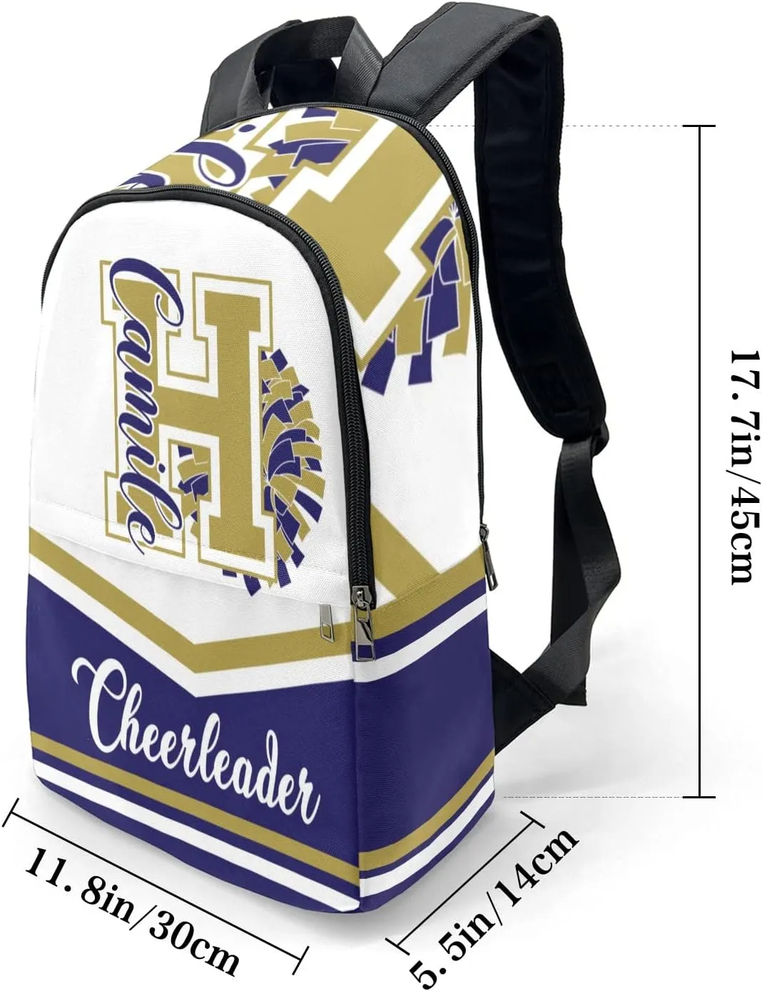 Cheerleader Yellow Blue Personalized Backpack for Teen Boys Girls,Custom Travel Backpack Bookbag Casual Bag Name Gift 11.8"(L) x 5.51"(W) x 17.72"(H)