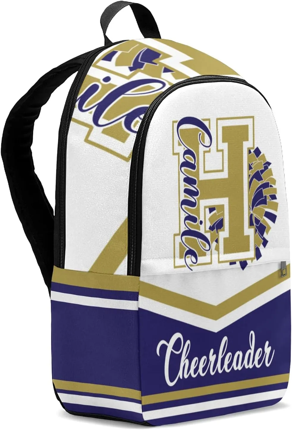 Cheerleader Yellow Blue Personalized Backpack for Teen Boys Girls,Custom Travel Backpack Bookbag Casual Bag Name Gift 11.8"(L) x 5.51"(W) x 17.72"(H)