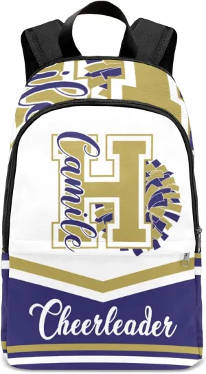 Cheerleader Yellow Blue Personalized Backpack for Teen Boys Girls,Custom Travel Backpack Bookbag Casual Bag Name Gift 11.8"(L) x 5.51"(W) x 17.72"(H)