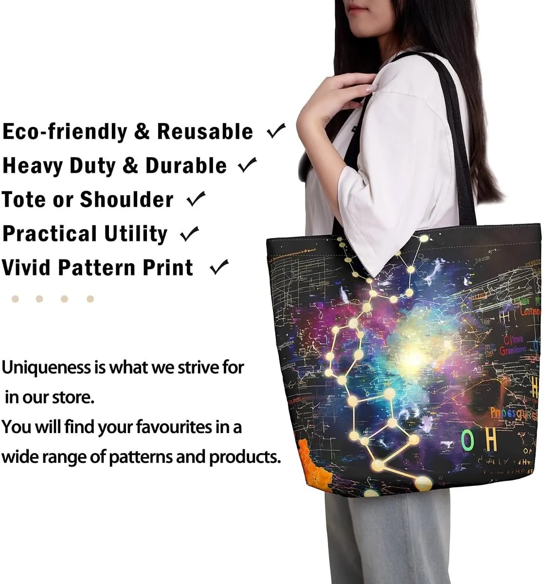 Chemical Equation Canvas Tote Bag for Women,Chemistry Large Capacity Gym Bag Science Students Learning Gift
