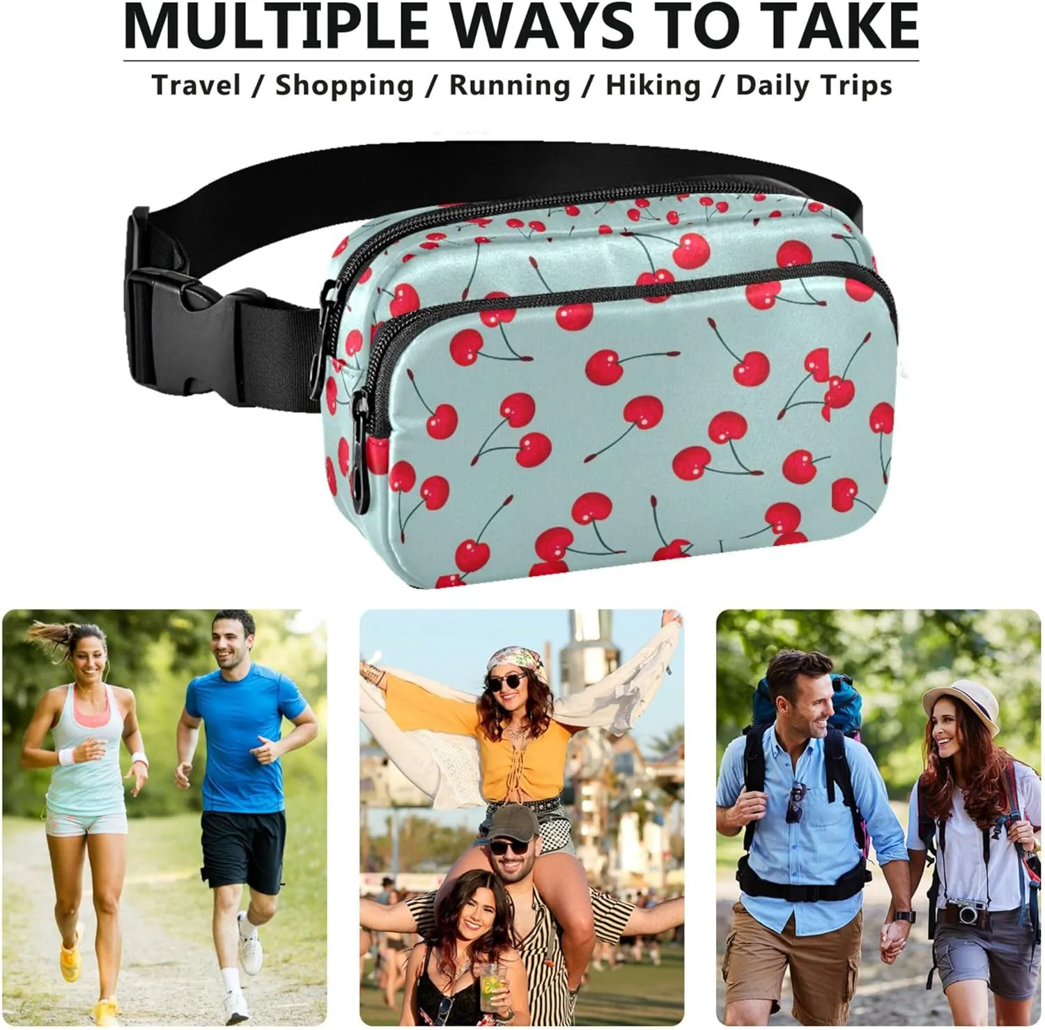 Cherry Fruit Fanny Packs Women Hip Pack Belt Bag Waterproof Trendy Crossbody Waist Purse