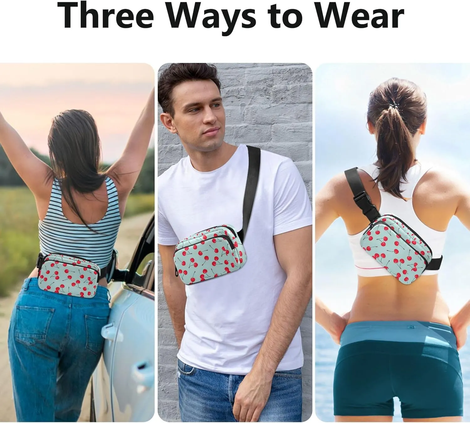 Cherry Fruit Fanny Packs Women Hip Pack Belt Bag Waterproof Trendy Crossbody Waist Purse