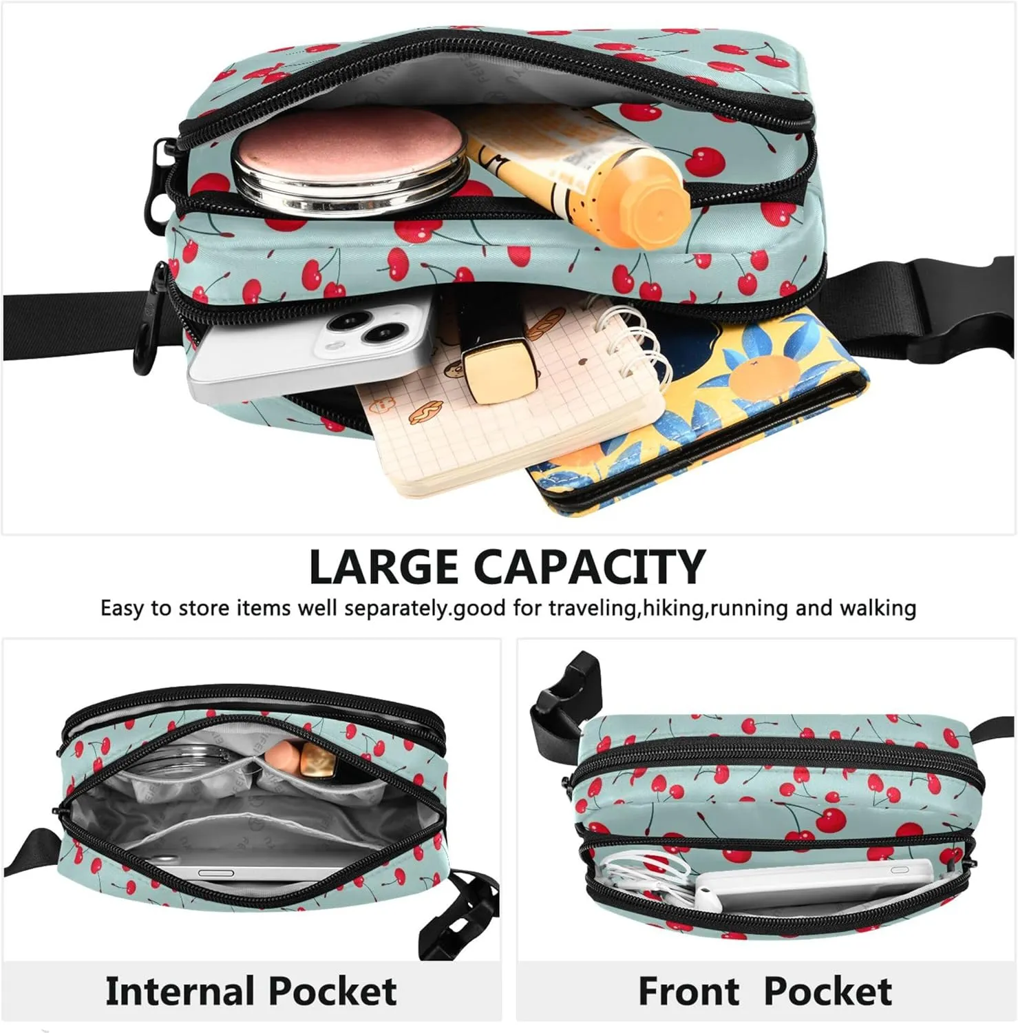 Cherry Fruit Fanny Packs Women Hip Pack Belt Bag Waterproof Trendy Crossbody Waist Purse