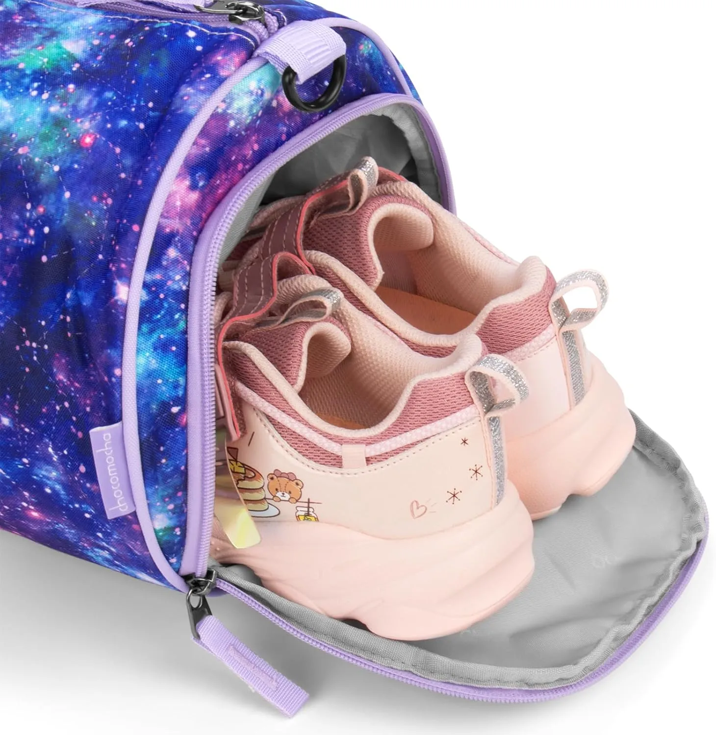 Choco Mocha Kids Duffle Bag Girls - Galaxy Weekender Overnight Bags for Little Girl Dance Bag Ages 6-8, Purple