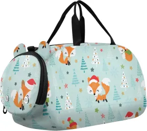 Christmas Cute Little Foxes Gym Travel Duffel Bag with Shoe Compartment for Boys Girls - Gymnastics Sports Dance Football Travel Bag Teens Weekender Sleepover