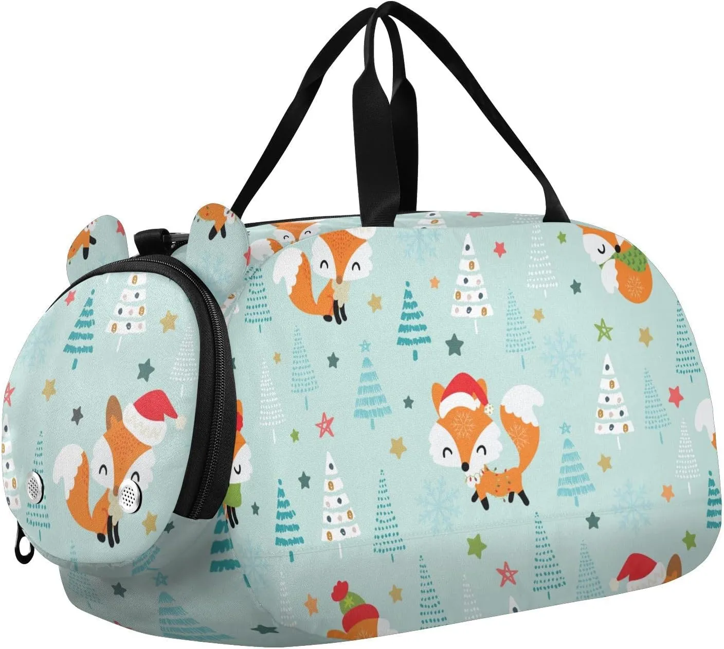 Christmas Cute Little Foxes Gym Travel Duffel Bag with Shoe Compartment for Boys Girls - Gymnastics Sports Dance Football Travel Bag Teens Weekender Sleepover