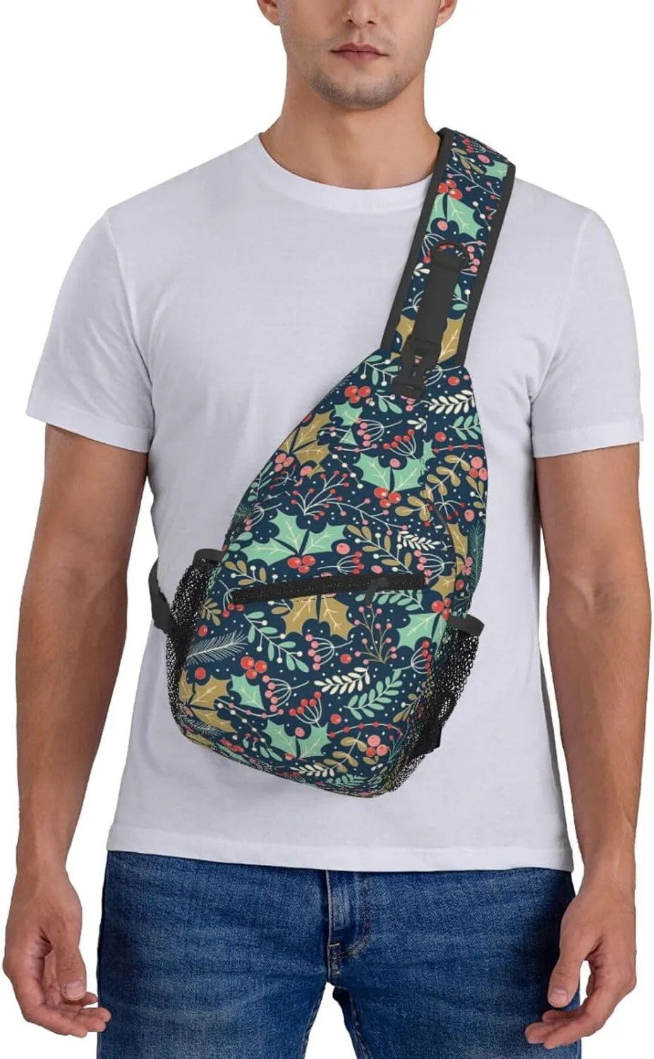 Christmas Holly Leaves And Berries Sling Backpack Chest Bag Crossbody Shoulder Bag Gym Cycling Travel Hiking Daypack For Men Women