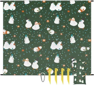 Christmas Snowman Beach Blanket, Sandproof Beach Mat, 68 x 59 Waterproof Quick Drying Sand Free Mat with 4 x Ground Spikes for Outdoor Travel Camping Hiking, Snowman