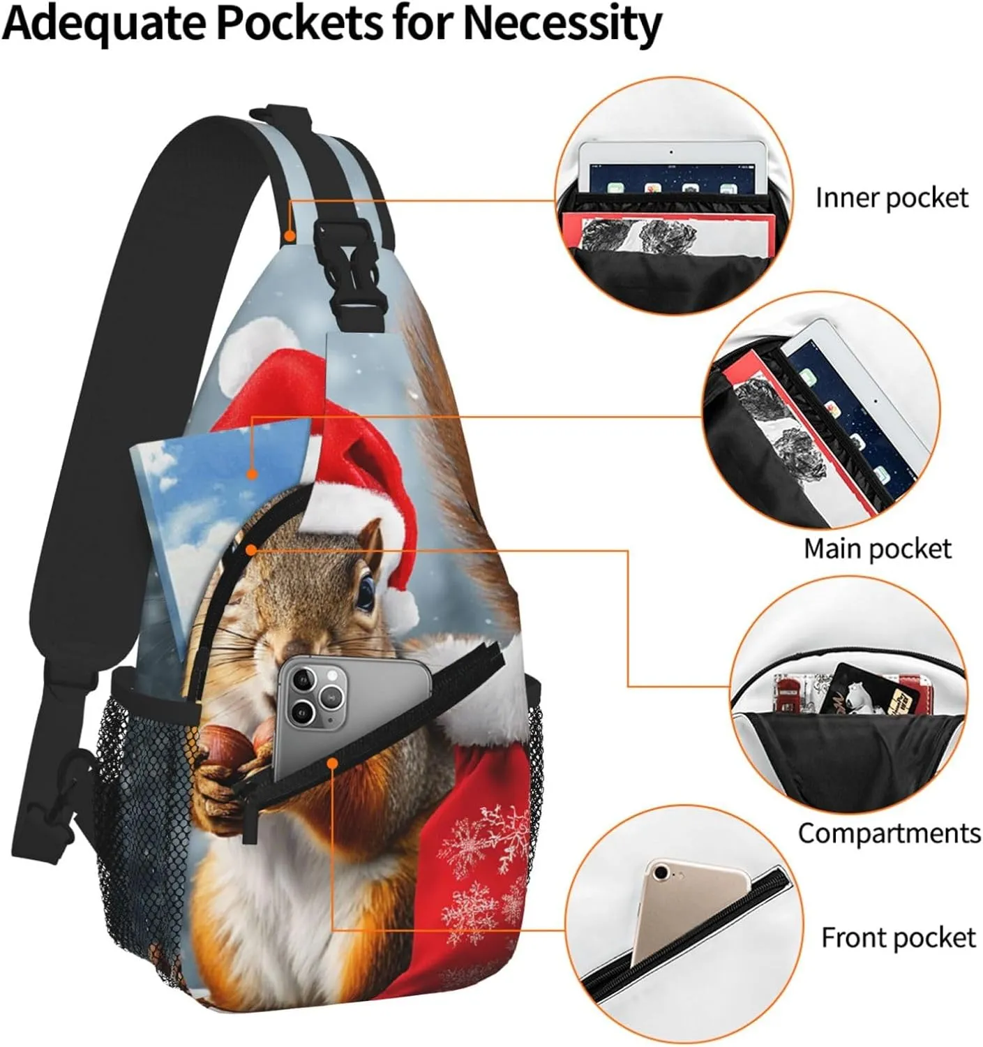Christmas Squirrel Print Cross Chest Bag Diagonally For Short-Distance Travel And Daily Use